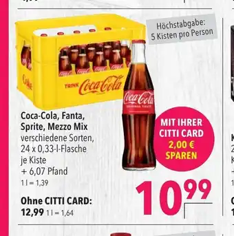 CITTI Markt Coca-Cola, Fanta, Sprite, Mezzo Mix 24 x 0,33 l flasche Angebot