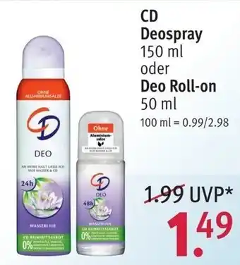 Rossmann CD Deospray 150 ml oder Deo Roll on 50 ml Angebot