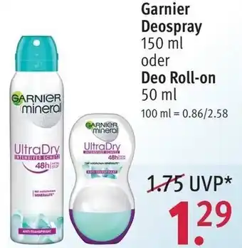 Rossmann Garnier Deospray 150 ml oder Deo Roll on 50 ml Angebot