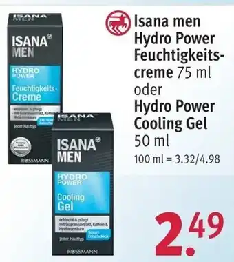 Rossmann Isana Men Hydro power Feuchtigkeitscreme 75 ml oder Hydro Power Cooling Gel 50 ml Angebot