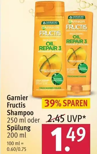 Rossmann Garnier Fructis Shampoo 250 ml oder Spülung 200 ml Angebot