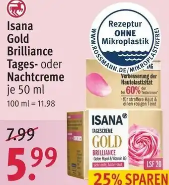 Rossmann Isana Gold Brilliance Tages oder Nachtcreme 50 ml Angebot