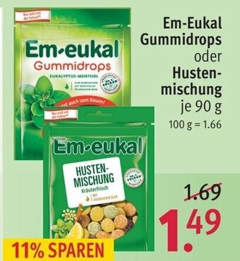 Rossmann Em-Eukal Gummidrops oder Husten-mischung je 90g 100g=1.66 Angebot