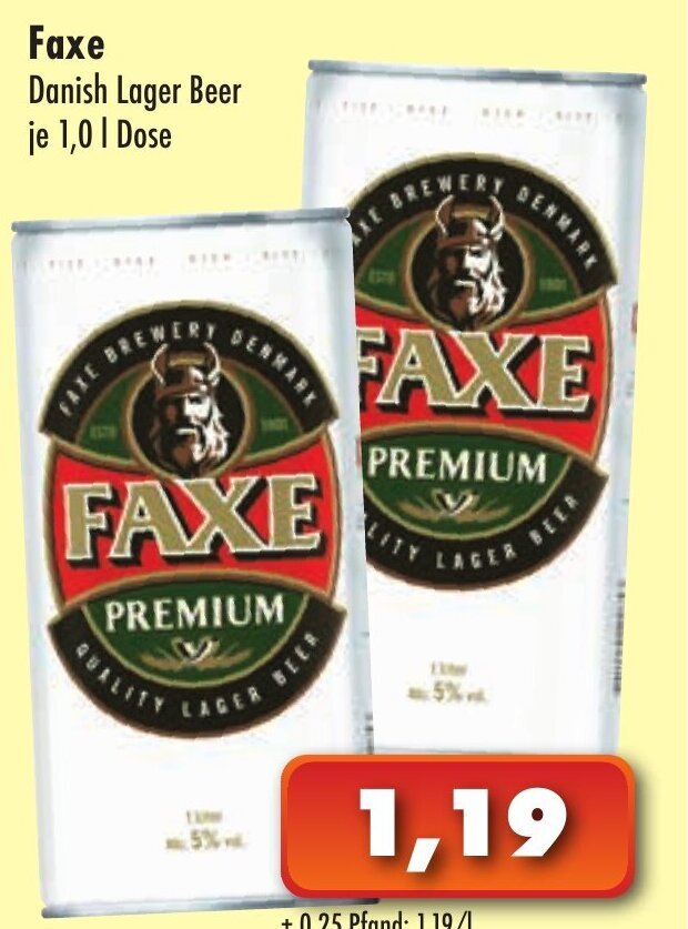 Faxe Danish Lager Beer 1L Dose Angebot bei Lösch Depot