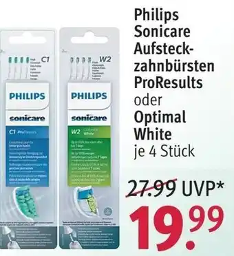 Rossmann Philips Sonicare Aufsteckzahnbürsten ProResults oder Optimal White je 4 Stück Angebot