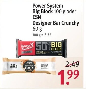 Rossmann Power System Big Block 100 g oder ESN Designer Bar Crunchy 60 g Angebot