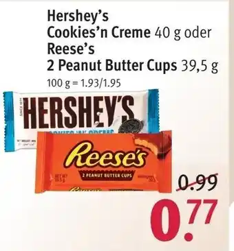 Rossmann Hershey's Cookies'n Creme 40 g oder Reese's 2 Peanut Butter Cups 39,5 g Angebot