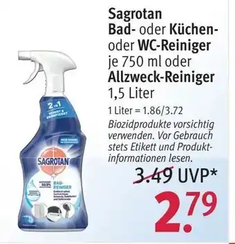 Rossmann Sagrotan Bad-oder Küchen oder WC-Reiniger je 750 ml oder Allzweck-Reiniger 1,5 Liter Angebot