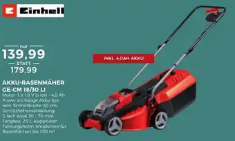 BBM Baumarkt Einhell Akku Rasenmäher GE-CM 18/30 LI Angebot