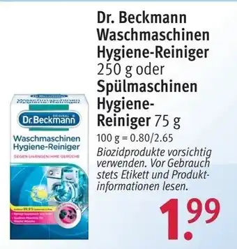 Rossmann Dr. Beckmann Waschmaschinen Hygiene-Reiniger 250 g oder Spülmaschinen HygieneReiniger 75 g Angebot