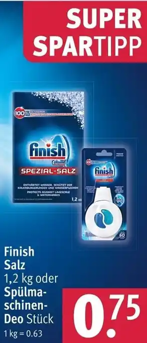 Rossmann Finish Salz 1,2 kg oder Spülmaschinen Deo Stück Angebot