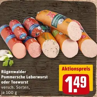 REWE Rügenwalder Pommersche Leberwurst oder Teewurst 100 g Angebot