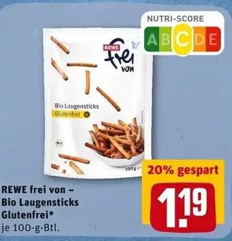 REWE Rewe frei von Bio Laugensticks Glutenfrei 100 g Btl Angebot