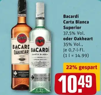 REWE Bacardi Carta Blanca Superior oder Oakheart 0,7 L Angebot