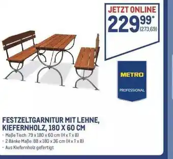 METRO Metro Professional Festzeltgarnitur Mit Lehne, Kiefernholz, 180 X 60 Cm Angebot