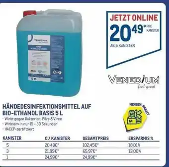 METRO Venedium Händedesinfektionsmittel Auf Bio Ethanol Basis 5 L Angebot