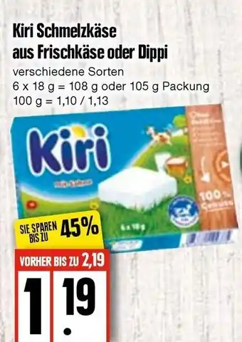 Edeka Kiri Schmelzkäse aus Frischkäse oder Dippi 6 x 18 g= 108 g oder 105 g Angebot