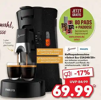 Kaufland Senseo Philips Kaffeepadmaschine „Select Eco Csa240.20” Angebot