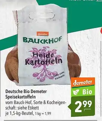 CITTI Markt Deutsche Bio Demeter Speisekartoffeln 1,5kg Beutel Angebot