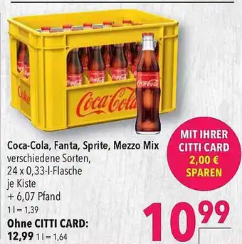 CITTI Markt Coca-cola, Fanta, Sprite, Mezzo Mix 24x0,33L Angebot