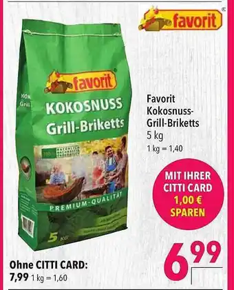 CITTI Markt Favorit Kokosnuss Grill Briketts 5kg Angebot