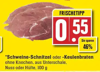 E-Center Schweine-Schnitzel o. -Keulenbraten 100g Angebot