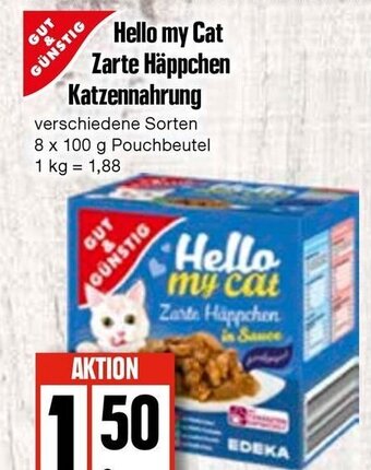 Edeka Gut & Günstig Hello my Cat Zarte Häppchen Katzennahrung 8 x 100 g Angebot