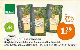 tegut Bioland Bio Käsescheiben 125g Angebot