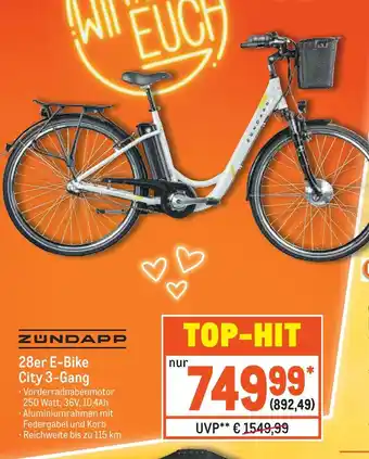 METRO Zündapp 28er e-bike city 3-gang Angebot