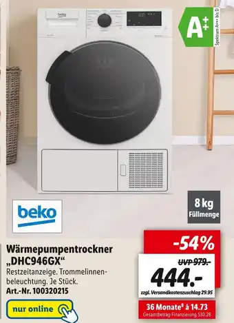 Lidl Beko wärmepumpentrockner „dhc946gx“ Angebot