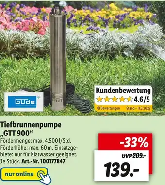 Lidl Güde tiefbrunnenpumpe „gtt 900“ Angebot