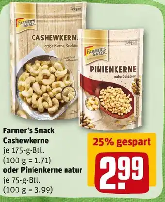 REWE Farmer’s snack cashewkerne oder pinienkerne natur Angebot