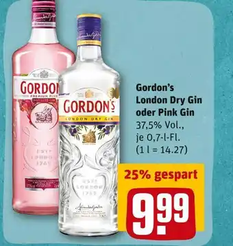 REWE Gordon’s london dry gin oder pink gin Angebot