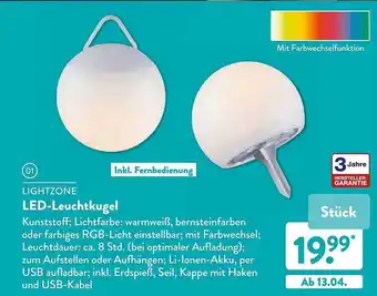 Aldi Nord Lightzone Led-leuchtkugel Angebot