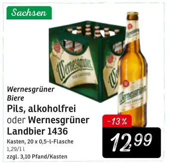 KONSUM Wernesgrüner Biere Pils, alkoholfrei oder Wernesgrüner Landbier 1436 Angebot