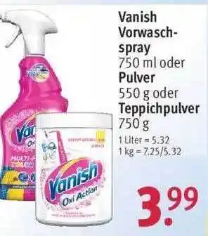 Rossmann Vanish Vorwaschspray Oder Pulver Oder Teppichpulver Angebot