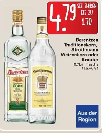 WEZ Berentzen Traditionskorn , Strothmann Weizenkorn oder Kräuter 0,7L Angebot