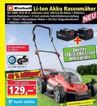 Norma Einhell Li-ion Akku Rasenmäher Angebot