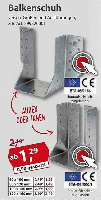 Sonderpreis Baumarkt Balkenschuh Angebot