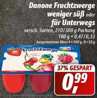 Simmel Danone FruchtZwerge weniger süß oder für Unterwegs 210/300g Packung Angebot