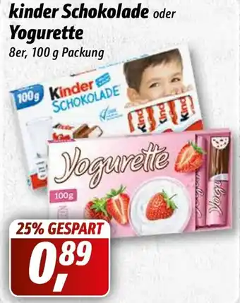 Simmel Kinder Schokolade oder Yogurette 100g Packung Angebot