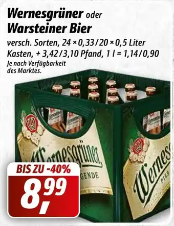 Simmel Wernesgrüner oder Warsteiner Bier 24x0,33/20x0,5L Angebot