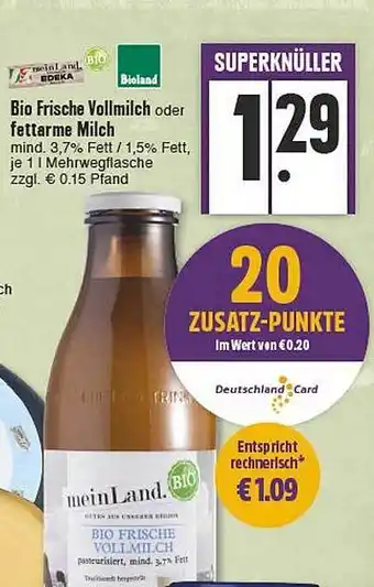 E-Center Meinland Edeka Bio Frische Vollmilch Oder Fettarme Milch Angebot