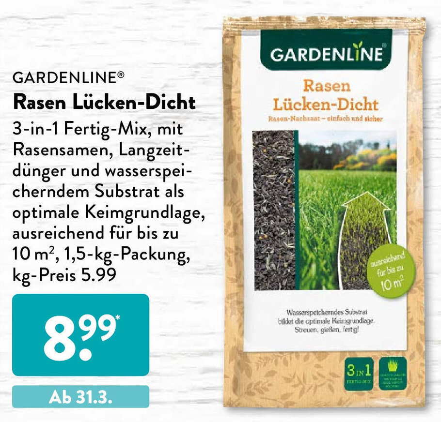 Gardenline Rasen Lücken Dicht 1,5kg Packung Angebot bei Aldi Süd