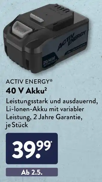 Aldi Süd Activ Energy 40V Akku Angebot