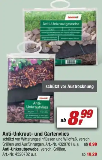 toom Baumarkt Anti Unkraut und Gartenvlies Angebot