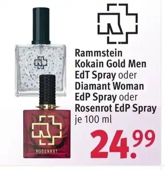 Rossmann Rammstein Kokain Gold Men edt Spray o. Diamant Woman edp Spray o. Rosenrot edp Spray 100ml Angebot