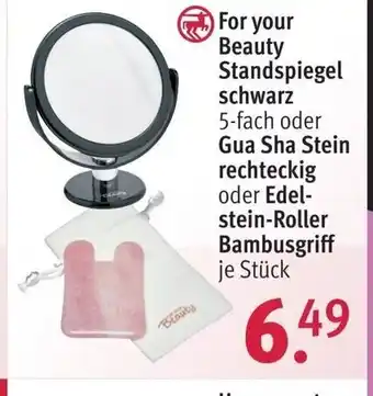 Rossmann For your Beauty Standspiegel schwarz o. Gua Sha Stein rechteckig o. Edelstein-Roller Bambusgriff Angebot