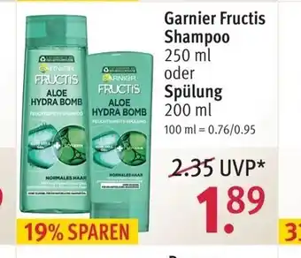 Rossmann Garnier Fructis Shampoo o. Spulung 250/200ml Angebot