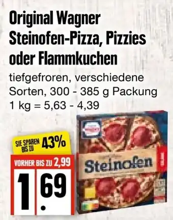 Edeka Frischemarkt Original Wagner Steinofen Pizza, Pizzies, oder Flammkuchen 300-385g Packung Angebot